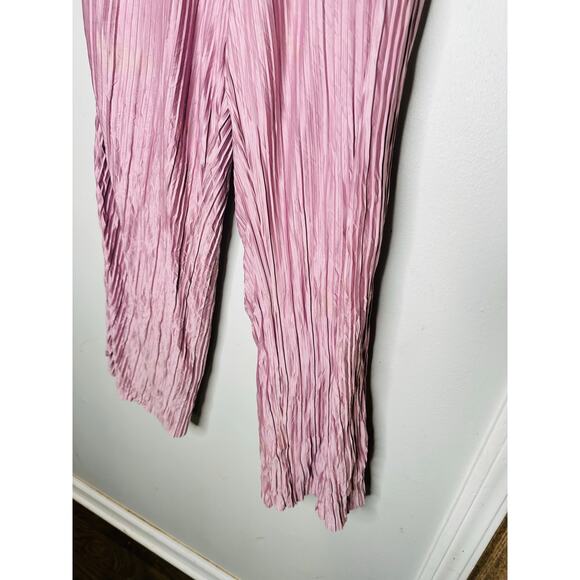 ATLEIN COLLECTIVE Pink Pleated Texture Mauve Plisses Flowy Pants Size 12 - Picture 8 of 14